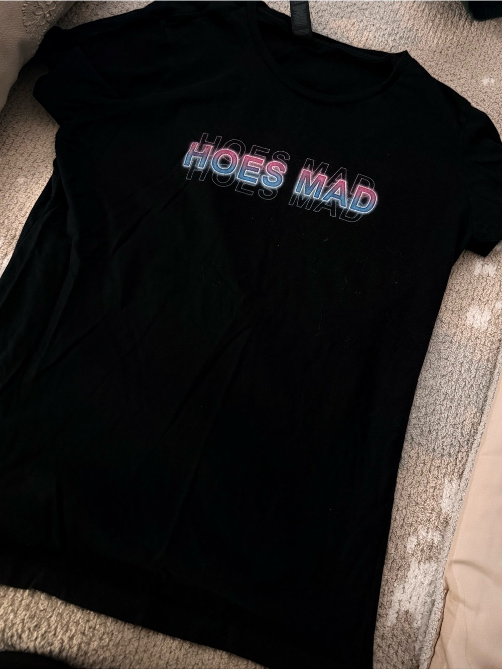Black Graphic Tee with 'HOES MAD' Neon Print